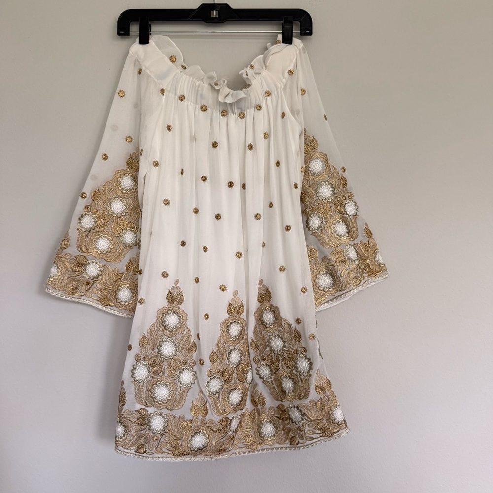 NWT Endless Rose Cream with Gold Embroidery Off the Shoulder Mini Dress